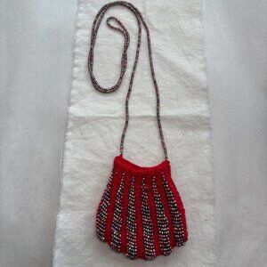 Red Beaded Knit Medicine bag Necklace